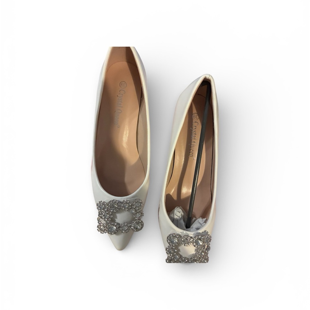 Ekaliy Crystal Square Buckle Wedding Shoes size 39/8